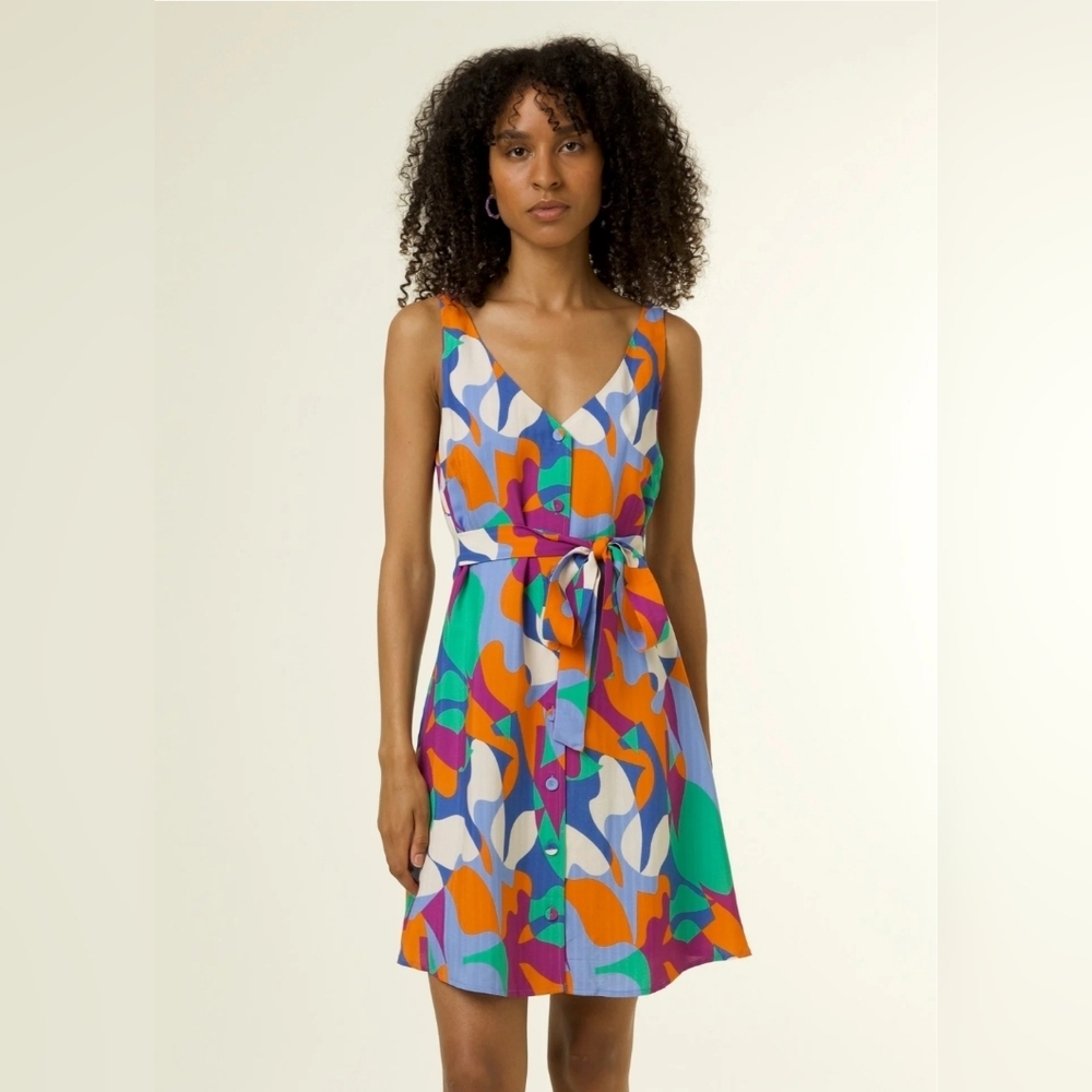 FRNCH Elora Colorful Dress Size Small Lined Button Up Mini Resort Coverup Boho